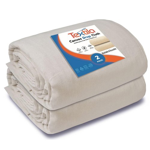 Textila Canvas Drop Cloth for Painting (Size 6x9 Feet - Pack of 2) Painters Drop Cloth for Painting, Furniture, Crutains & Floor Protection - All Purpose Thick Canvas tarp with Double Stitched Edges