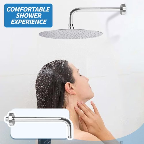 L Shape Shower Arm with Flange,8 Inch Wall Mount Replacement Angle Shower Head Arm 90 Degree Stainless Steel Rain Shower Head Extension for Fixed Bathroom Shower Head(Chrome Finish)