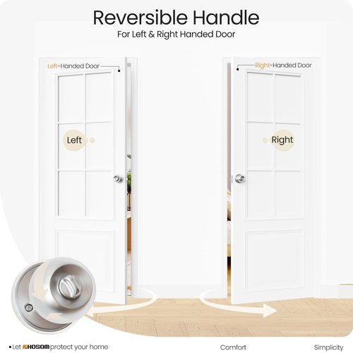 HOSOM Privacy Door Knob with Lock, Interior Door Knobs for Bedroom and Bathroom, Keyless Doorknob with Round Ball, Satin Nickel Door Handle, 1 Pack