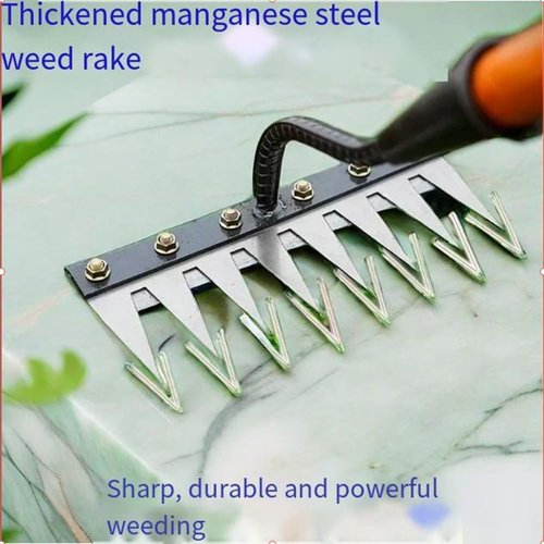 Gardeania Iron Weeding Rake,Multi-Tine Carbon Steel Garden Cultivator Rake 5/6/7/8 Teeth,Sod Cutter Uprooting Tool (5Teeth)