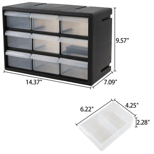 Obstnny 9 Drawer Plastic Parts Storage Hardware and Craft Cabinet, Drawer Parts Organizer, Black