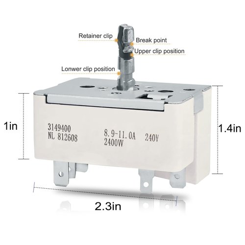 3149400 3148954 WP3149400 3148953 Range Surface Burner Infinite Switch for Large 8 Inch Burner Replace Parts: 2786 AP6007666 PS11740783 EAP11740783 310180 311846 311858 311859 Fits for Whirlpool