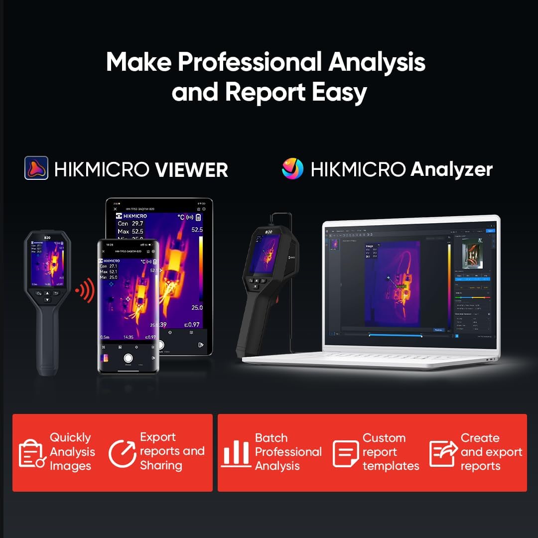 HIKMICRO B20 Thermal Imaging Camera with 2MP Visual Camera, Thermal Camera 256 x 192 IR Resolution, 25 Hz Refresh Rate, 3.2" LCD Screen, Full Screen Measurement Thermal Scanner with WiFi, -4~1022°F