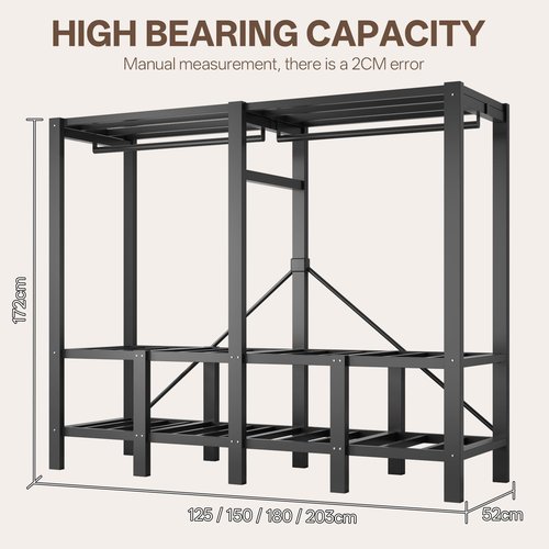 Heavy Duty Portable Wardrobe Closets with Cover, Foldable Clothes Rack for Hanging Clothes with 2 Hanging Rods and 6 Storage Shelves, Free Standing Closet Metal Clothing Rack (door, 70.9 in/180cm)