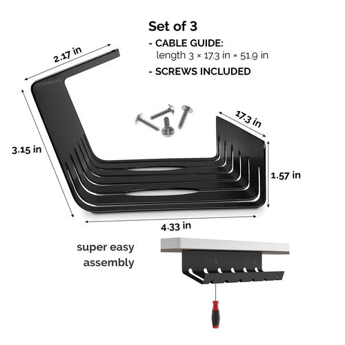 PAMO Cable Management Under Desk for Easy mounting Under-Table I Set of 3 - with 10X Cable Ties I Desk Organizer for Office/Home Office Table Thoughtful Cable Tray Holder