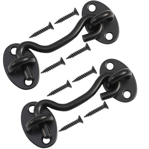 Rainspire (2 Pack) 4 Inch Privacy Hook and Eye Latch for Barn Door, Stainless Steel Gate Latch Barn Door Lock Cabin Hooks for Gate Shutters Window Slide Barn Shed Cabinet Bathroom, Black