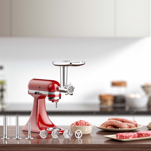 Meat Grinder & Slicer Shredder Attachments for KitchenAid Stand Mixer, Meat Grinder with Sausage Stuffer Tubesand and Slicer Shredder Set, 2 Pcs Attachment Set for KitchenAid Mixers By Cofun