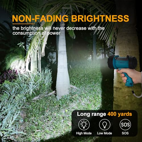 YIERBLUE Green Rechargeable LED Spotlight Waterproof Handheld Searchlight with Red Filter