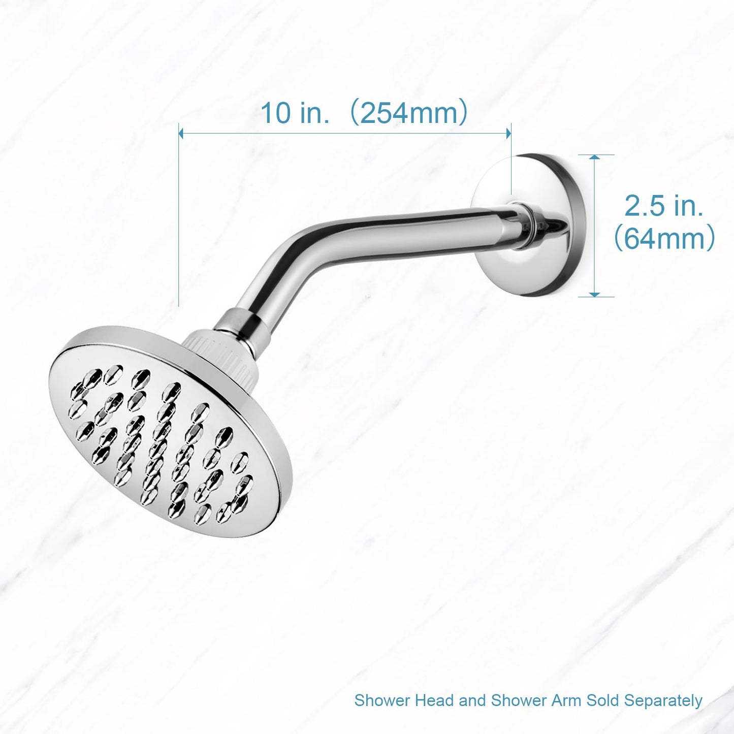 OFFO Shower Arm with Flange, 10 in Wall Mount Replacement Angle Shower Head Arm Wall-Mounted For Fixed Shower Head & Handheld Showerhead, Chrome