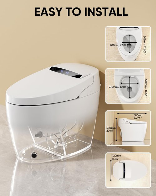 LOUPUSUO Smart Toilet,Tankless Toilets with Warm Water Sprayer and Dryer, Foot Sensor Operation,Bidet with Heated Seat Smart with Bidet Built In Fahrenheit LED Display