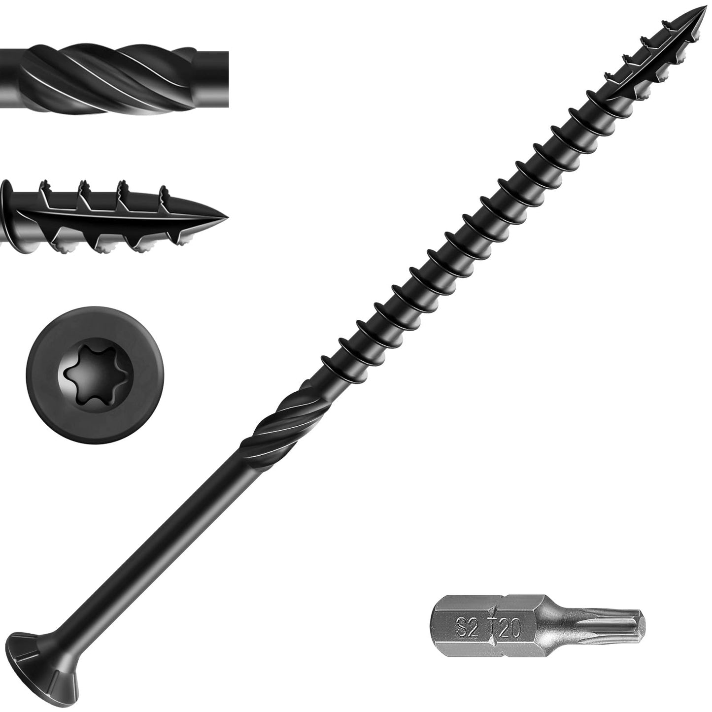 Wensilon #12 * 7" Black Extended Deck Screws,(45 pcs) 2 lbs.Lengthen Exterior Wood Screws, Rust Resistant epoxy Coated, Bronze, T30 Star Bit