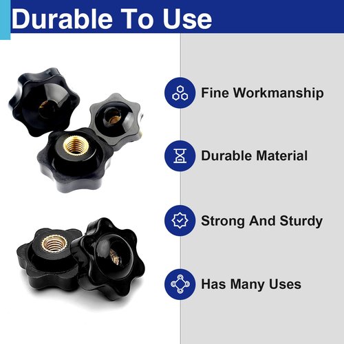Usdrwam 20 Pcs M6 Knob 6 Star Knobs Female Threaded Hexagon Head Black Nylon Screw-On Type Thru Knob Clamping Knobs Jig Knobs T Track Bolts
