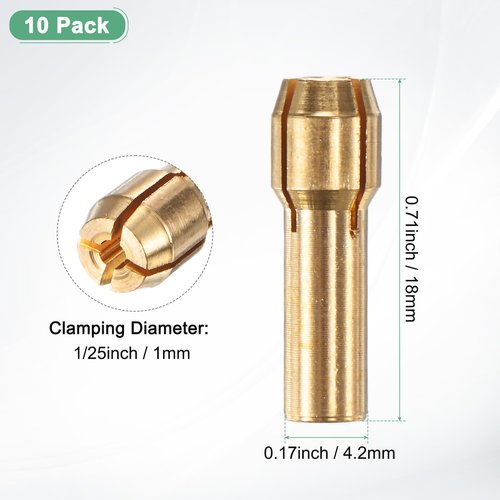 M METERXITY 10-Pack Brass Drill Chuck, 5/64 Inch/ 1.6 mm Collets Set Quick Change Replacement 4.2mm Shank Diameter for Rotary Tools/Electric Drills [Golden]