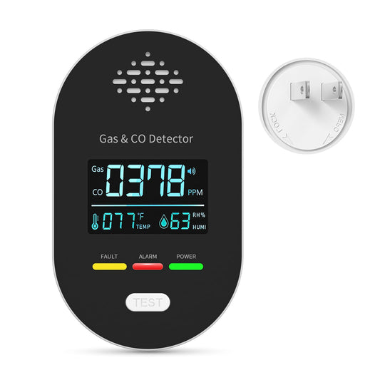 Carbon Monoxide Detectors,Plug in CO and Natural Gas Detector, Combination Gas & Carbon Monoxide Detectors for Travel with Temperature Humidity Display, 4 in 1 CO & Gas Detector for Home/Travel-Black