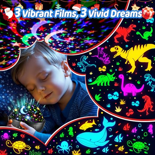 COOLNIGHT Black Kids Night Light Projector with 93 Lighting & 3 Films, Sleep Timer & Remote
