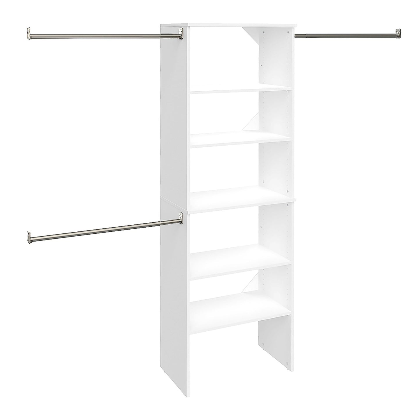 ClosetMaid SuiteSymphony Wood Closet Organizer System, 25-Inch Starter Kit with Tower and 3 Hang Rods and Shelving, Adjustable Shelves, Customizable Insert, Reach-in or Walk-in Closets, Pure White