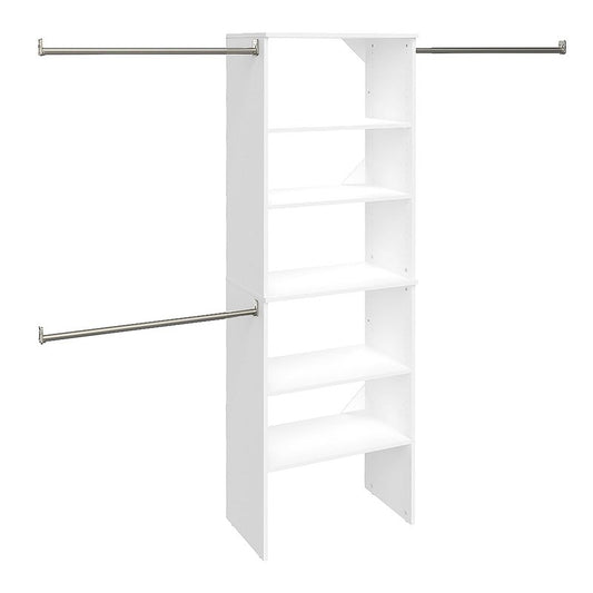 ClosetMaid SuiteSymphony Wood Closet Organizer System, 25-Inch Starter Kit with Tower and 3 Hang Rods and Shelving, Adjustable Shelves, Customizable Insert, Reach-in or Walk-in Closets, Pure White