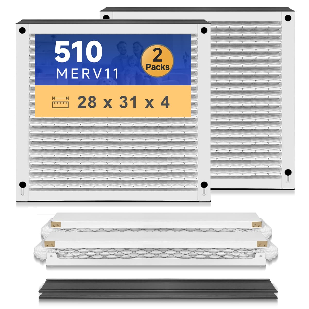 510 Replacement Filter AC Air 31x28x4 for Whole House AirPurifiers Model #510 1510 2516 Upgraded Rail Kit replacement Frame HVAC Furnace Air conditioner Healthy Air 11 2 Packs