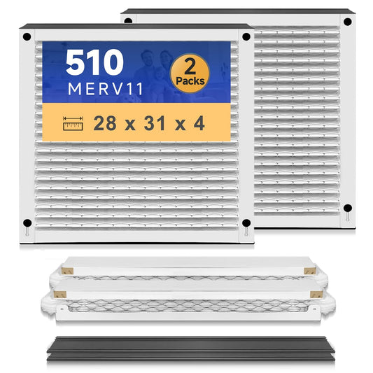 510 Replacement Filter AC Air 31x28x4 for Whole House AirPurifiers Model #510 1510 2516 Upgraded Rail Kit replacement Frame HVAC Furnace Air conditioner Healthy Air 11 2 Packs