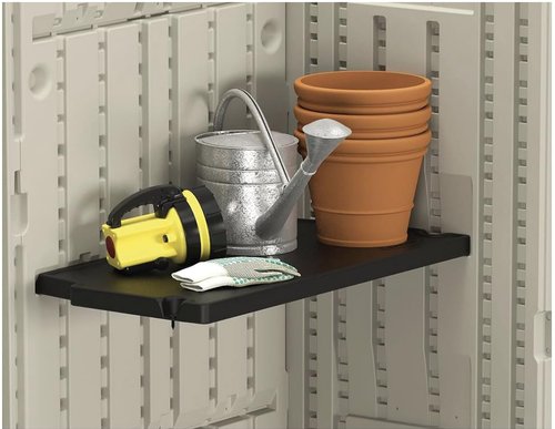 Plexon Vertical Shed Shelf Kit, Space-Saving Shelf for Vertical Outdoor Storage Sheds, 27.75" W x 14.5" D x 1.25" H, Black