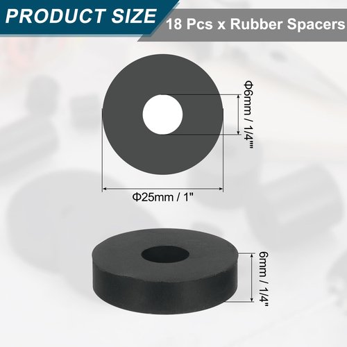 uxcell 18Pcs Thick Rubber Spacer, 1 Inch OD x 1/4 Inch ID x 1/4 Inch Thickness Round Rubber Bushings Anti Vibration Flat Spacer Washers for Home Industrial Machinery