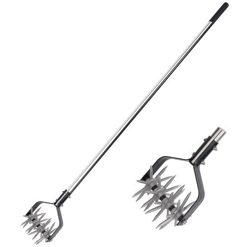 BARAYSTUS Rotary Garden Tool, Adjustable Hand Tiller, Long Handle Cultivator for Aerating, Weeding, Planting and Mixing Soil or Reseeding Grass