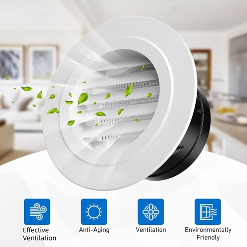 Hon&Guan Soffit Vents 4 Inch, Round Exhaust Air Vent Cover with Built-in Fly Screen for Bathroom Kithchen Office Home, White