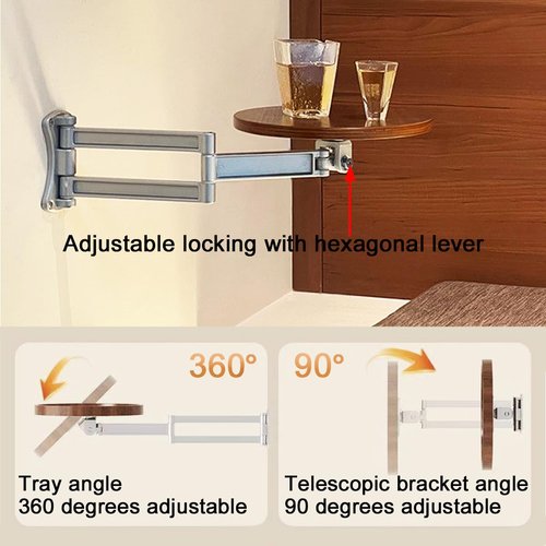 ANTEISI Bedside Shelf Wall Mount Tea Table Folding Brackets,Floating Nightstand Retractable Folding Hinges,Narrow Side Table Retractable Bracket,Suitable for Living Room,Bedroom,Study,Bathroom,Etc