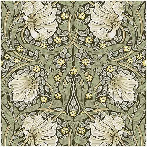 HAOKHOME Vintage Floral Wallpaper Peel and Stick Botanical Sage Green/Yellow Wall Murals Home Kitchen Bedroom Decor by William Morris 17.3in x 6.6ft