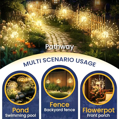 GIGALUMI 2 Pack Solar Firework String Lights Outdoor Garden Decor Warm White