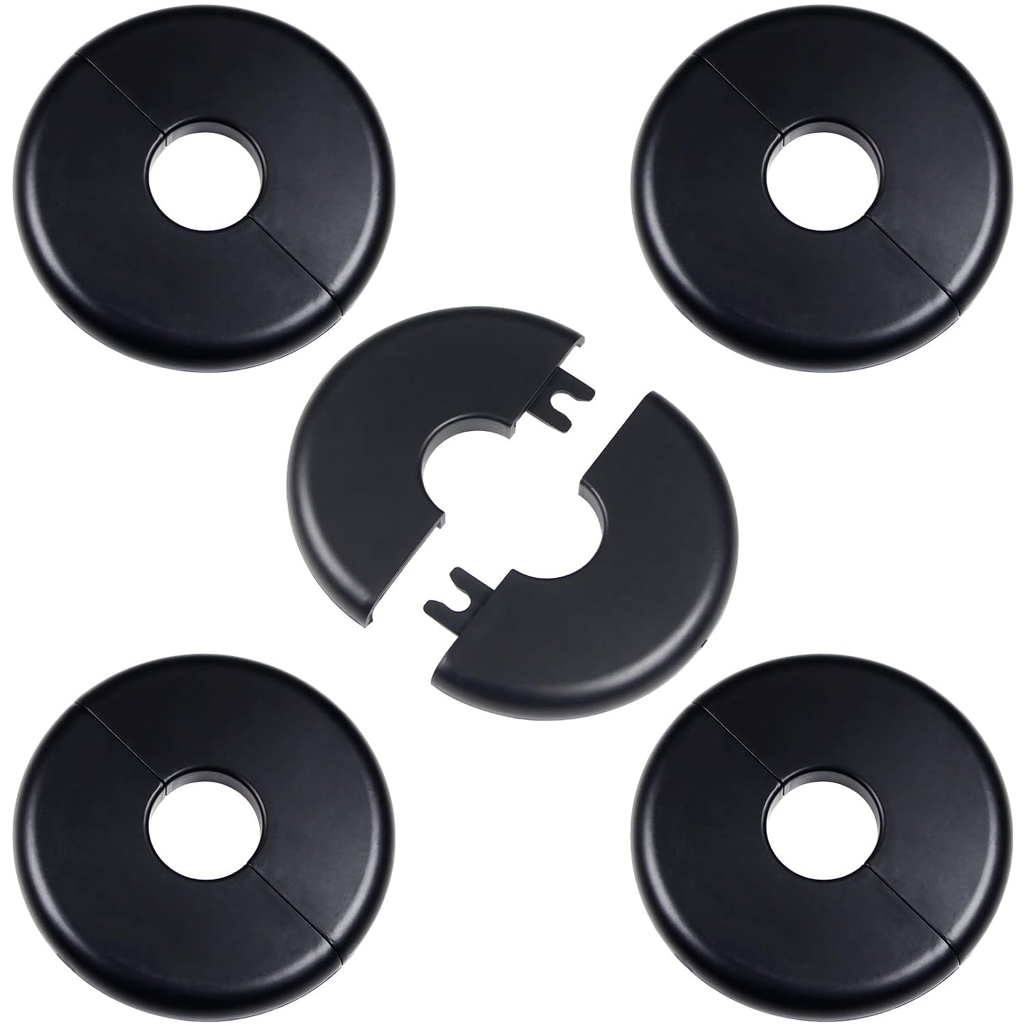 5Pcs Wall Split Flange for 1"/26mm Diameter Pipe ABS Round Self-Adhesive Escutcheon Plates Water Pipe Decoration Cover for Water Pipe Faucet Wall Hole Decoration (Black)