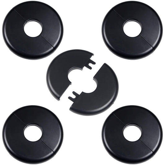 5Pcs Wall Split Flange for 1"/26mm Diameter Pipe ABS Round Self-Adhesive Escutcheon Plates Water Pipe Decoration Cover for Water Pipe Faucet Wall Hole Decoration (Black)