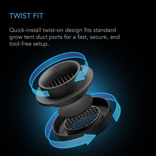AC Infinity Grow Tent Duct Vent, 2 Pack – Light-Blocking Twist-On Air Vents with Built-in Adapter, Insect & Dust Filter, High Airflow, Fits Standard 6-Inch Duct Ports