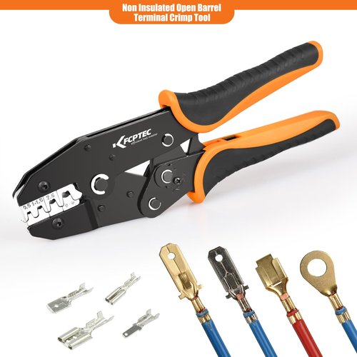 KF CPTEC Ratcheting Crimping Tool for Open Barrel Non-Insulated Terminals, Compatible with Deutsch, Molex, TE, AMP, JST Connectors – Wire Crimper for AWG 10-22 (0.5–6.0mm²), Adjustable Crimping Force