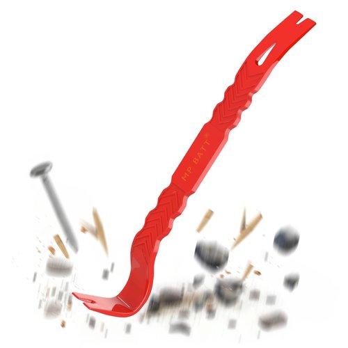 15'' Super Thick Flat Pry Bar Crow Bar Nail Puller, Angled Curved Head Metal Wood Board Tire Nail Removing Tool Wrecking Prying Tool Heavy Duty Car Escape Tool Red