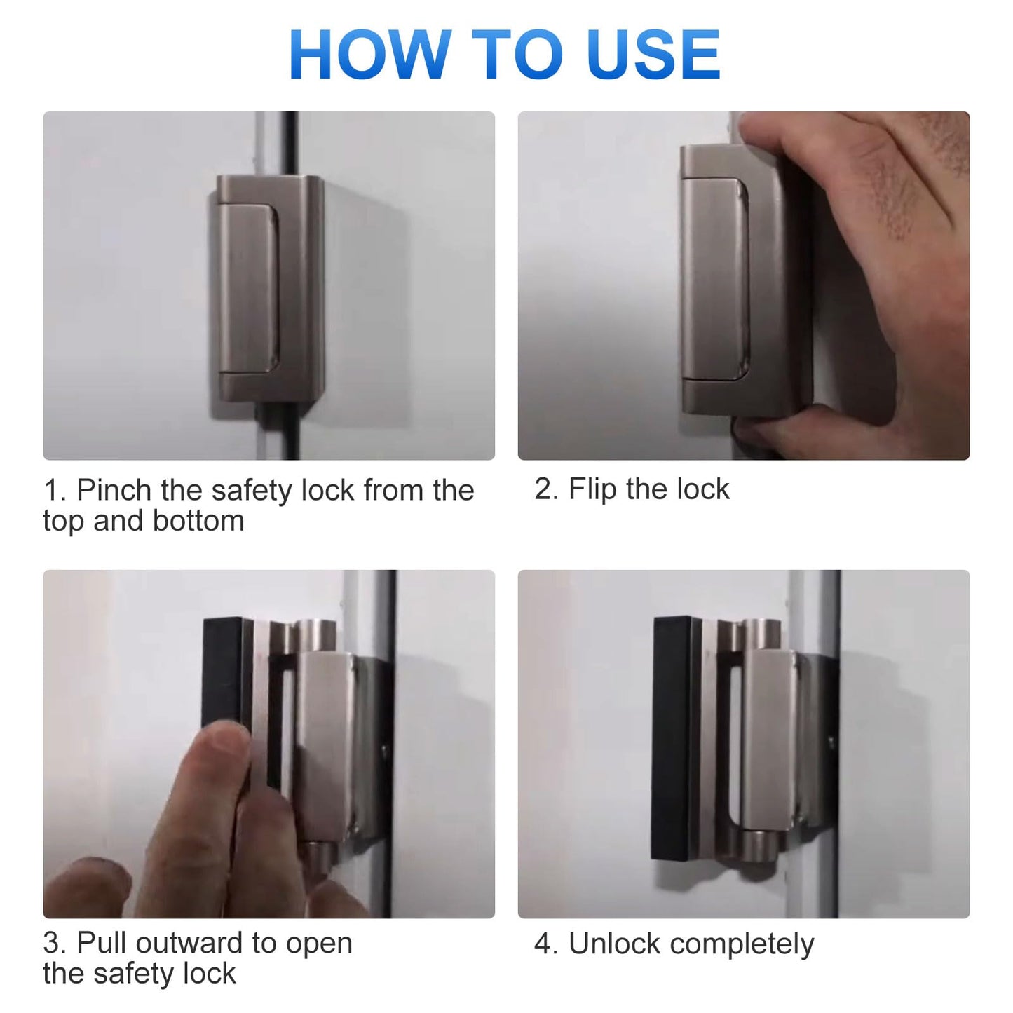 U 11126 Door Reinforcement Lock, 3'' Stop, Aluminum Construction, Add Extra High Security to Your Home and Prevent Unauthorized Entry, Black