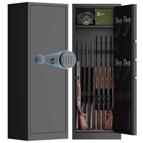 MyVoice 55.1" Gun Safe, Large Fireproof Waterproof Rifle Safe, Steel Gun Cabinet for 10-13 Rifles and Pistols, Gun Safes with Digital Keypad, Alarm System and LED Light for Home Security