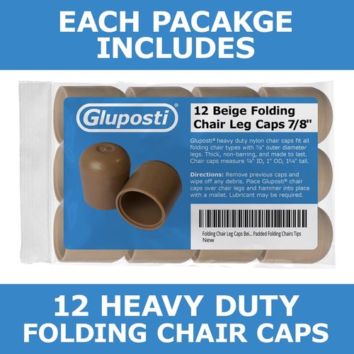 Folding Chair Leg Caps Beige 7/8 Inch - Heavy Duty Nylon Chair End Caps, Non-Marring Round Hardwood Floor Protectors, Compatible Replacement Plugs for Metal and Padded Folding Chairs Tips (12 Pack)