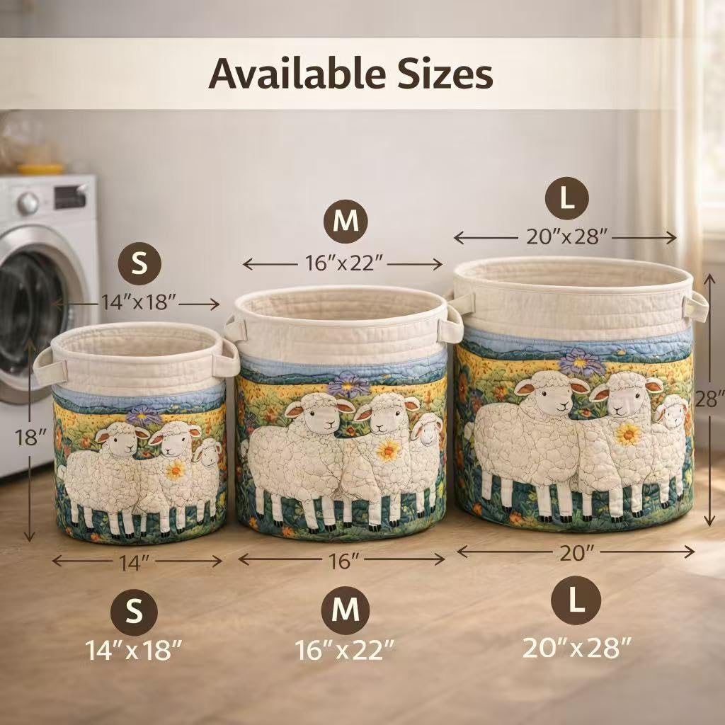 Quilted Laundry Basket With Handles,boho fabric storage basket,multi-functional clothes storage basket，Lightweight and foldable design (Style E, S：14in*18in)