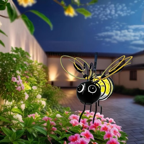 Solar Bees Lights Outdoor 2025 New Hanging Solar Garden Bee Outdoor Patio Garden Decor Simulation Bumble Solar Light for Christmas, Yard, Patio, Porch (yellow-2pcs)