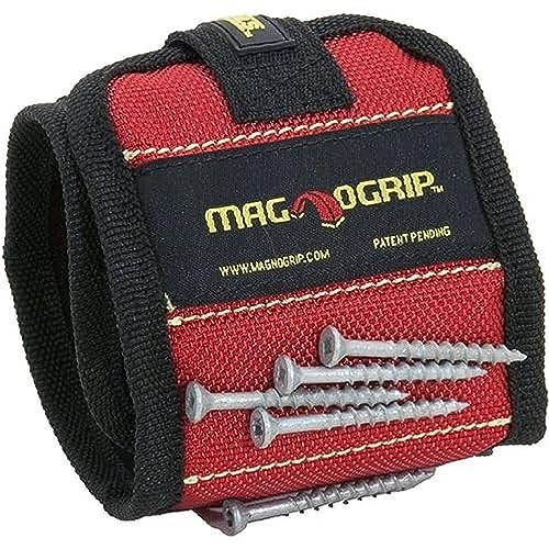 MagnoGrip Magnetic Wristband for Holding Screws, Nails, Drill Bits, Super Strong Magnets, Adjustable Strap, Essential Tool for DIYers, Handyman, Mechanics, Construction & Home Improvement - Red