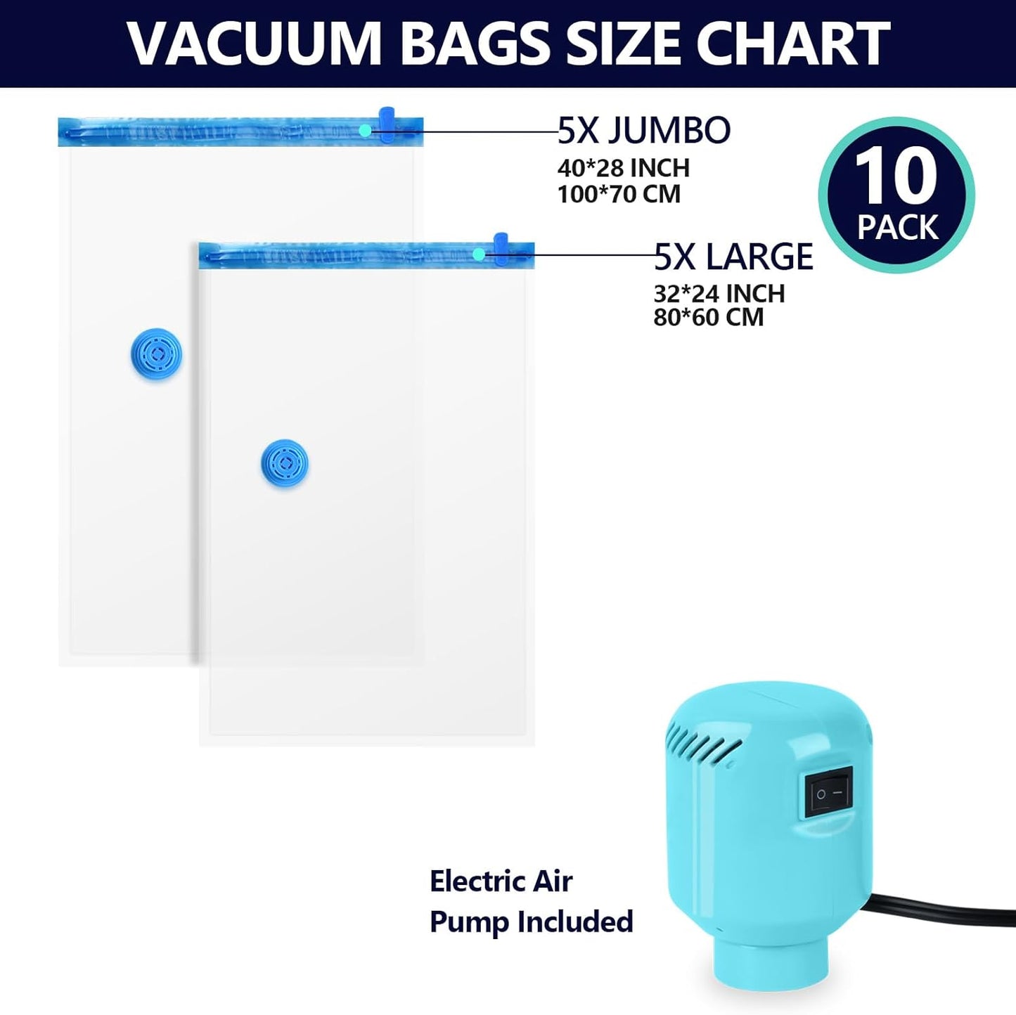 Vacuum Seal Bags for Clothing with Electric Pump, 15 Pack (3 Jumbo 3 Large 3 Medium 3 Small 3 Roll Up) Space Bags Vacuum Storage Bag for Travel, Luggage, Blankets, Bedding