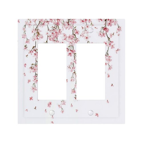 Nijuodnijir Decorative Outlet Covers Sakura Plant Floral Pink Flowers 2 Gang Double Gfci Rocker Electrical Wall Panels Light Switch Cover Plate For Bed Room Living Room Decor