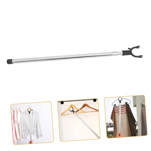 AKOOSY Telescopic Stainless Steel Clothes Pole with Adjustable Hook High Reach Garment Hanger for Closet Laundry and Curtains Flexible Antislip Fork Design Easy to Clean Steel Support Rod