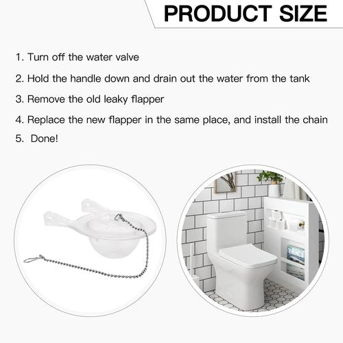 for Gerber 99-827 3 Inch Transparent Toilet Flapper with Strong Seal,Iron Chain Included,Ideal for 3 Inch Toilet Flapper Replacement,1-Pack