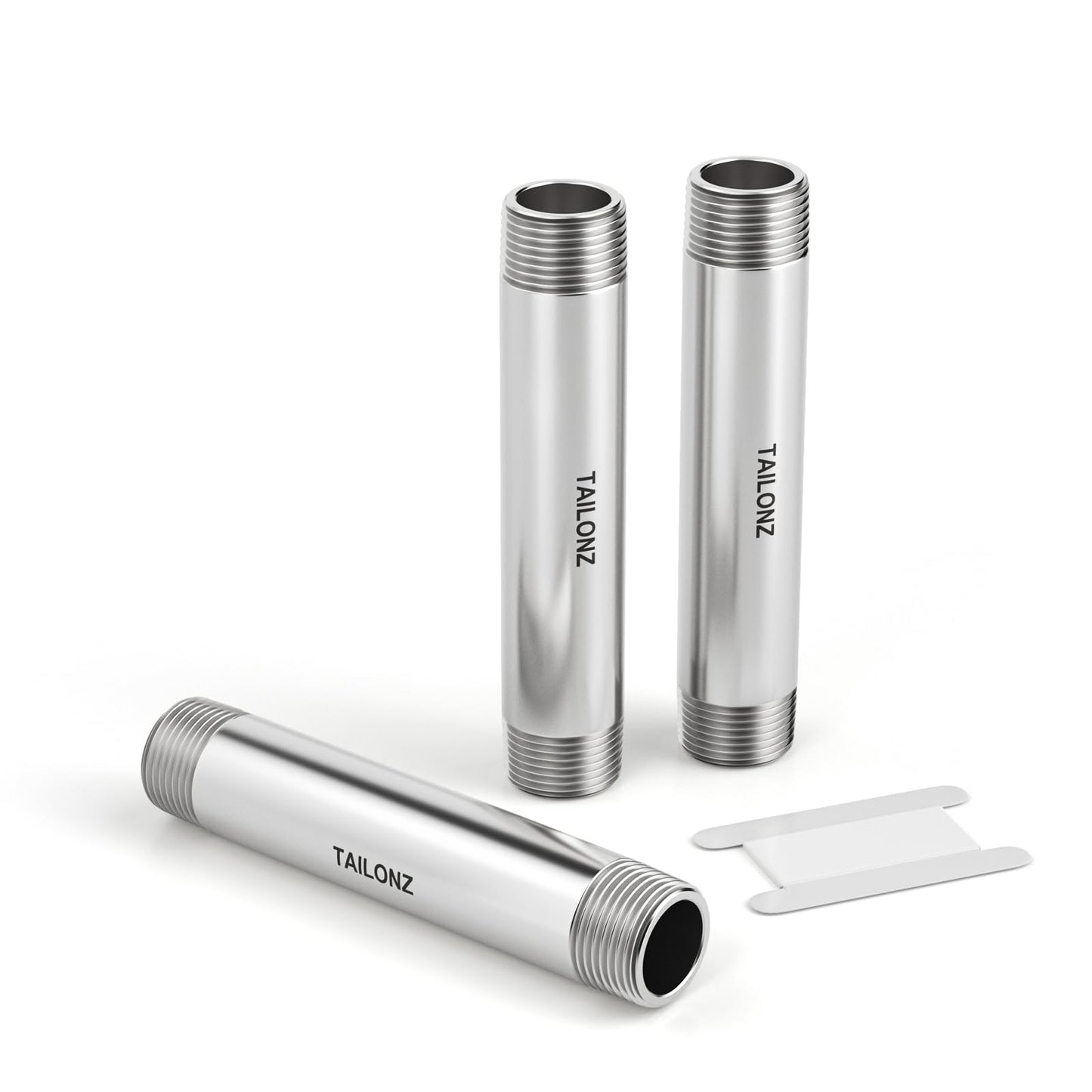 TAILONZ PNEUMATIC 1" NPT Male x 1" NPT Male 304 Stainless Steel Pipe Nipple, 10" Length Thickened Cast Pipe Fitting, Threaded Connector（Pack of 3）