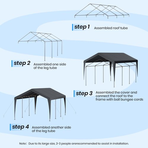 Carport 10x20 Heavy Duty Portable Garage,Galvanized Frame Carport Canopy,Portable Garages and Shelters with 8 Leg&4 Wind Rope,Car Tent Garage with All-Season Tarp for Boat Truck Bike,Without Sidewall