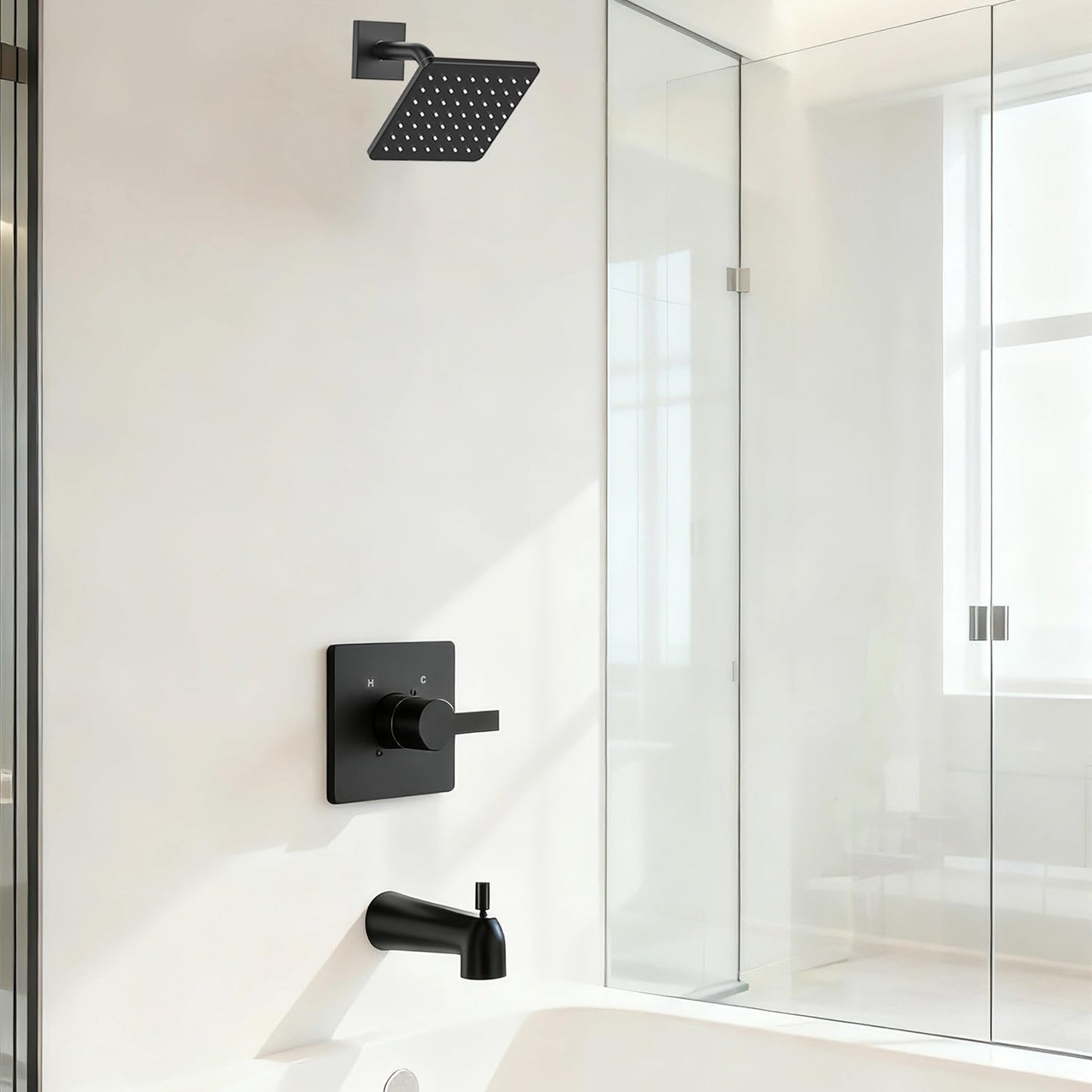 Replacement for Delta 13/14 Series Shower Trim Kit, Compatible with Delta R10000 Valve Tub Shower Faucet Set, Black Shower Head and Handle Set, Matte Black (Cartridge and Valve Not Included)