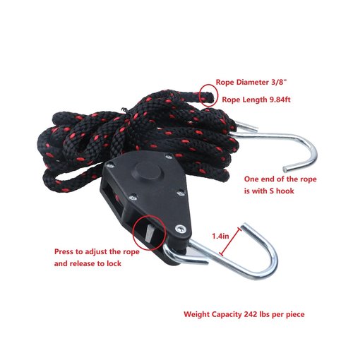 LC LICTOP 3/8in Lifting Rope with Pully Kayak Yacht Canoe Roof Ratcheting Tie Down Straps Cargo Fixing Accessory 9.8Ft Length 242Lbs Weight Capacity 2Pcs