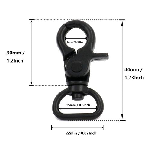 BIKICOCO 5/8'' Swivel Trigger Snap Hook Lobster Claw Clasp Spring Loaded Clip, D-Ring Ended, Black - Pack of 10